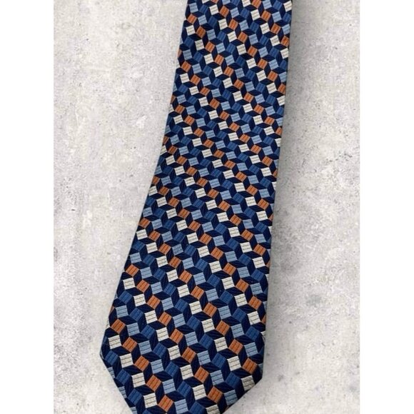 JOS. A. BANK Silk Tie USA Blue Orange Geometric W:3.8" EUC - Picture 5 of 5